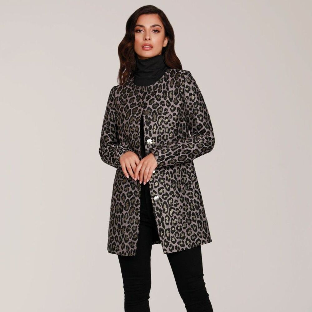 Dolce Cabo Metallic Leopard Print Coat in Orchid Leopard | Medium